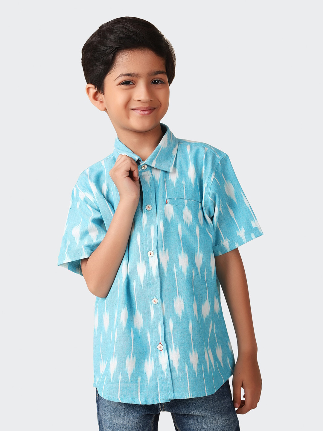 

Fabindia Boys Ethnic Motifs Printed Casual Cotton Shirt, Blue