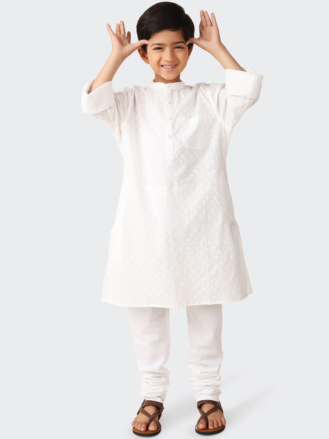 

Fabindia Boys Ethnic Motifs Printed Pure Cotton Kurta, White