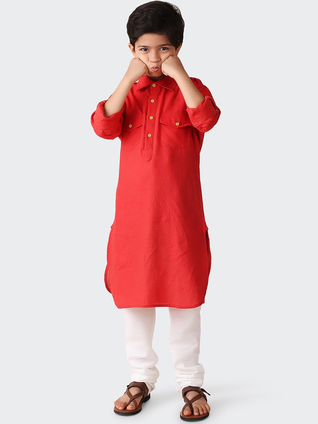 

Fabindia Boys Shirt Collar Pure Cotton Kurta, Red