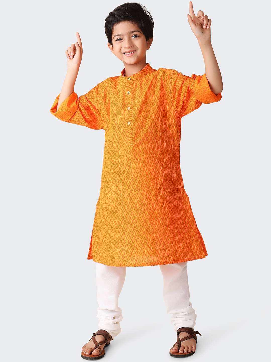 

Fabindia Boys Ethnic Motifs Printed Cotton Kurta, Orange