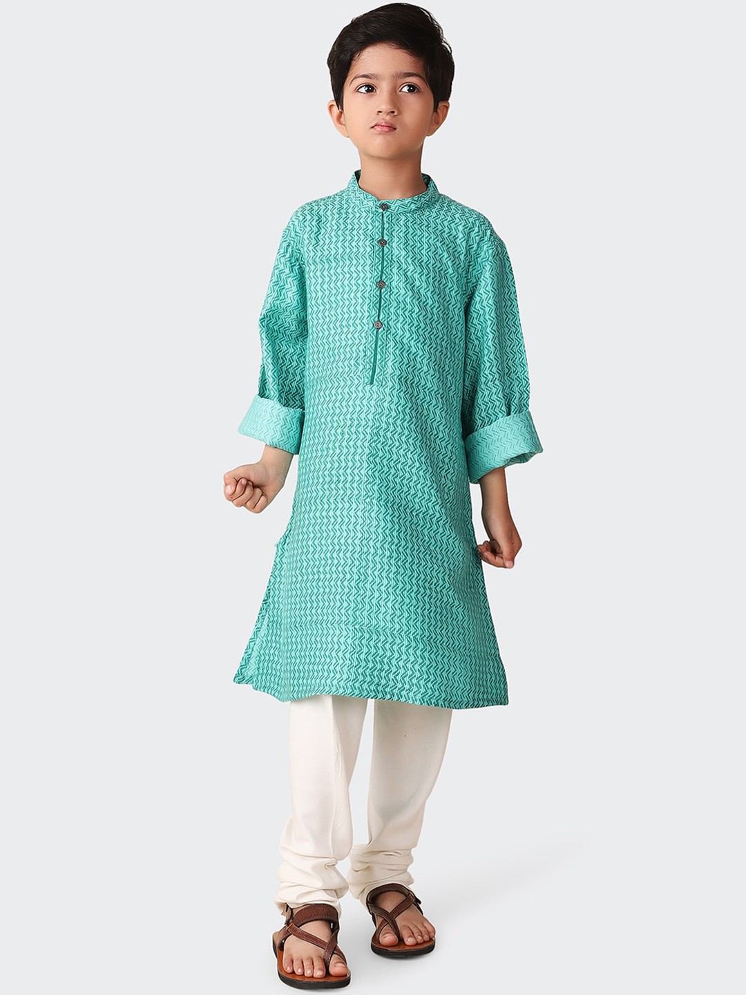 

Fabindia Boys Mandarin Collar Kurta, Teal