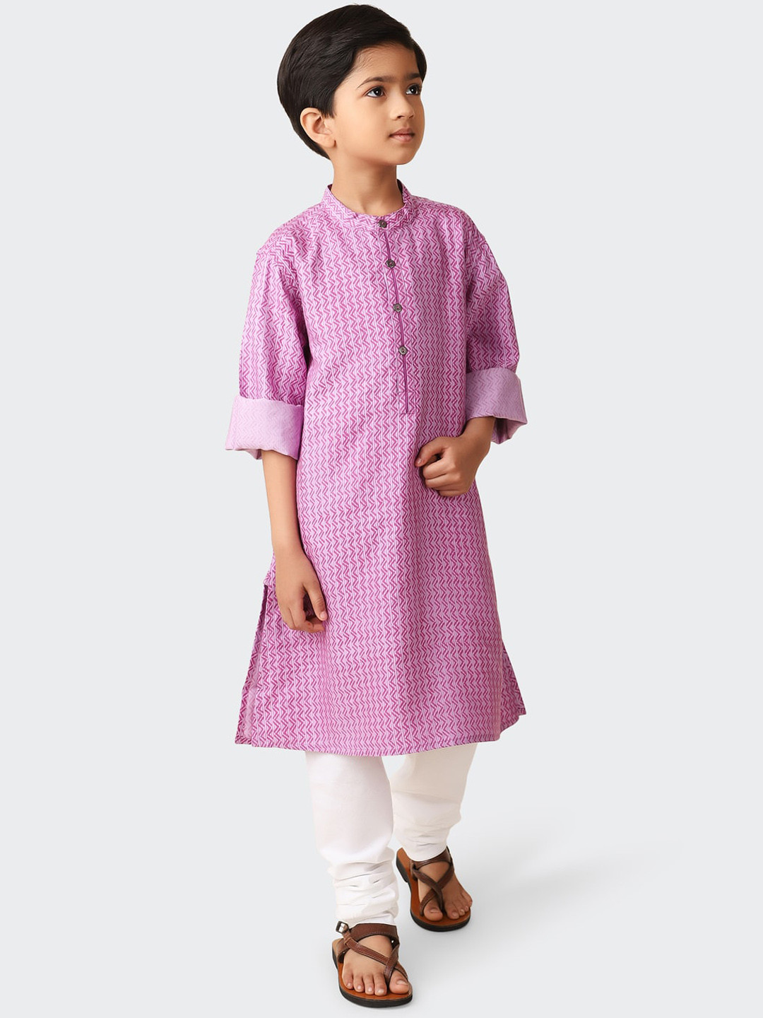 

Fabindia Boys Mandarin Collar Printed Kurta, Orange