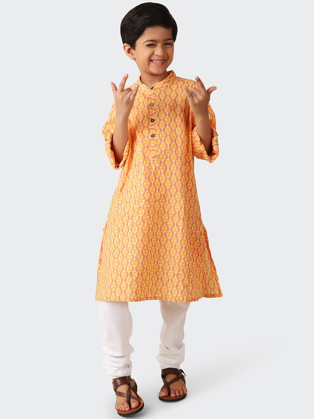 

Fabindia Boys Geometric Printed Pure Cotton Kurta, Orange