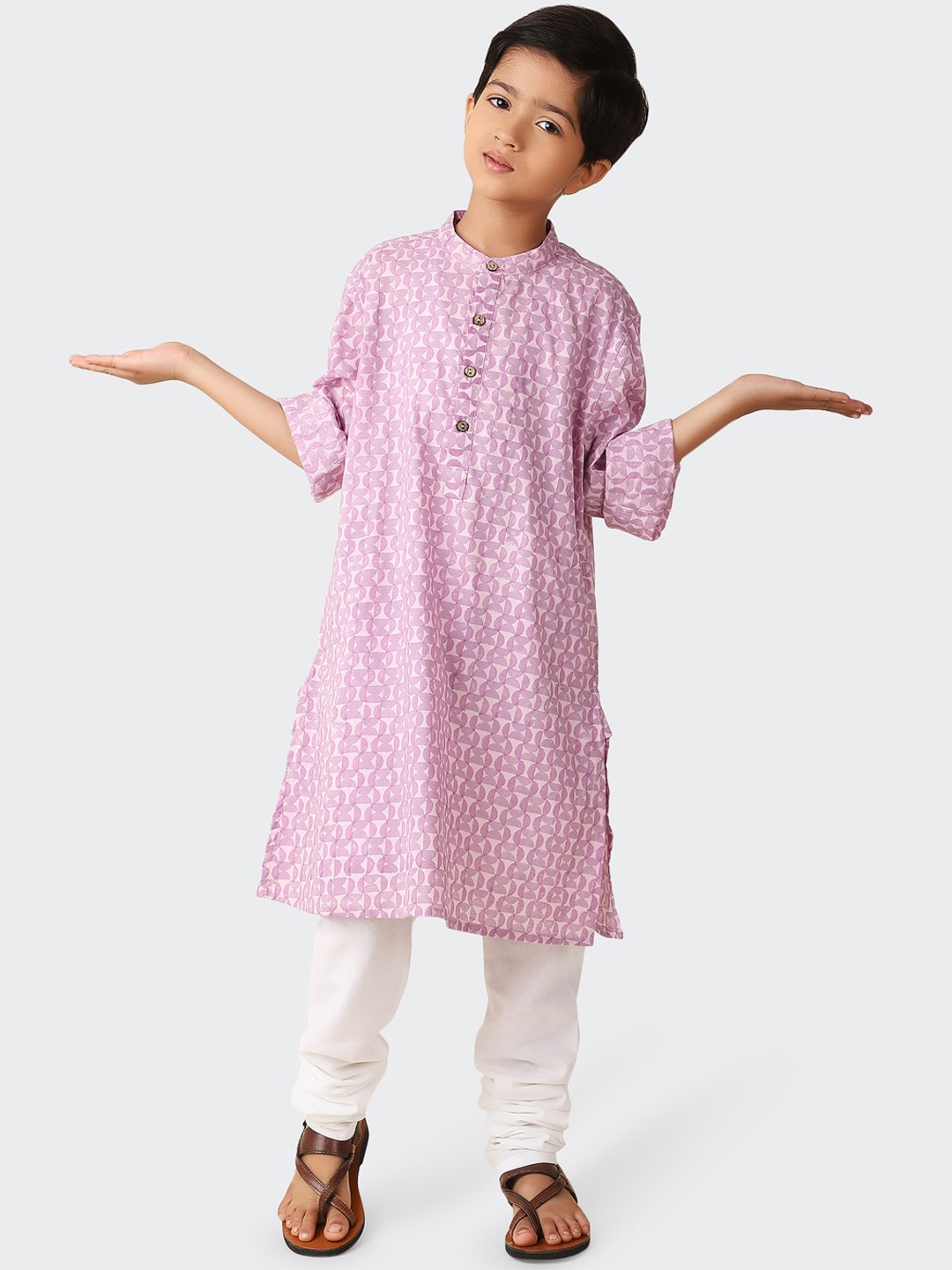 

Fabindia Boys Geometric Printed Pure Cotton Kurta, Purple