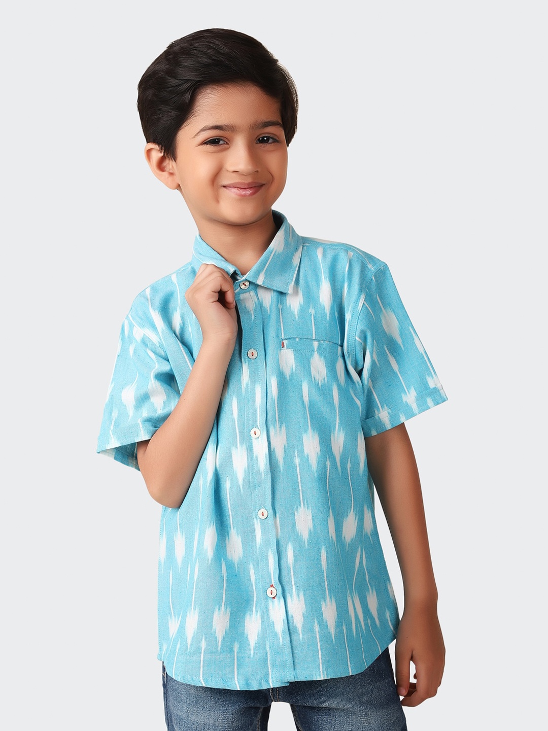 

Fabindia Boys Ethnic Motifs Printed Casual Cotton Shirt, Blue