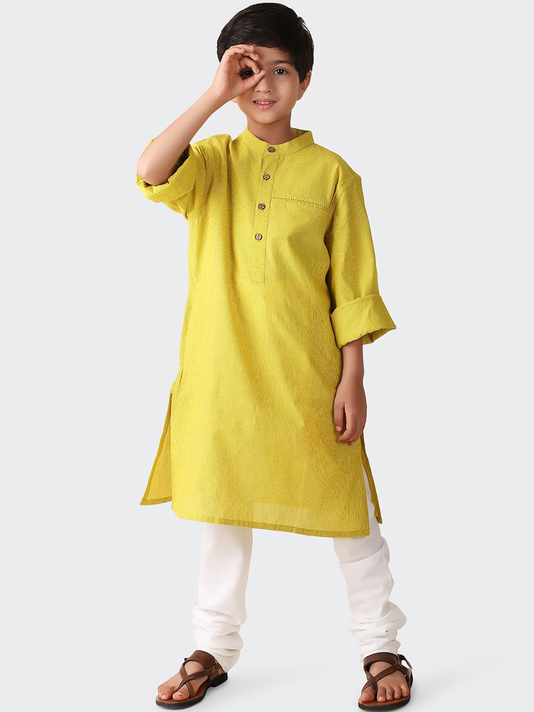 

Fabindia Boys Mandarin Collar Pure Cotton Kurta, Lime green