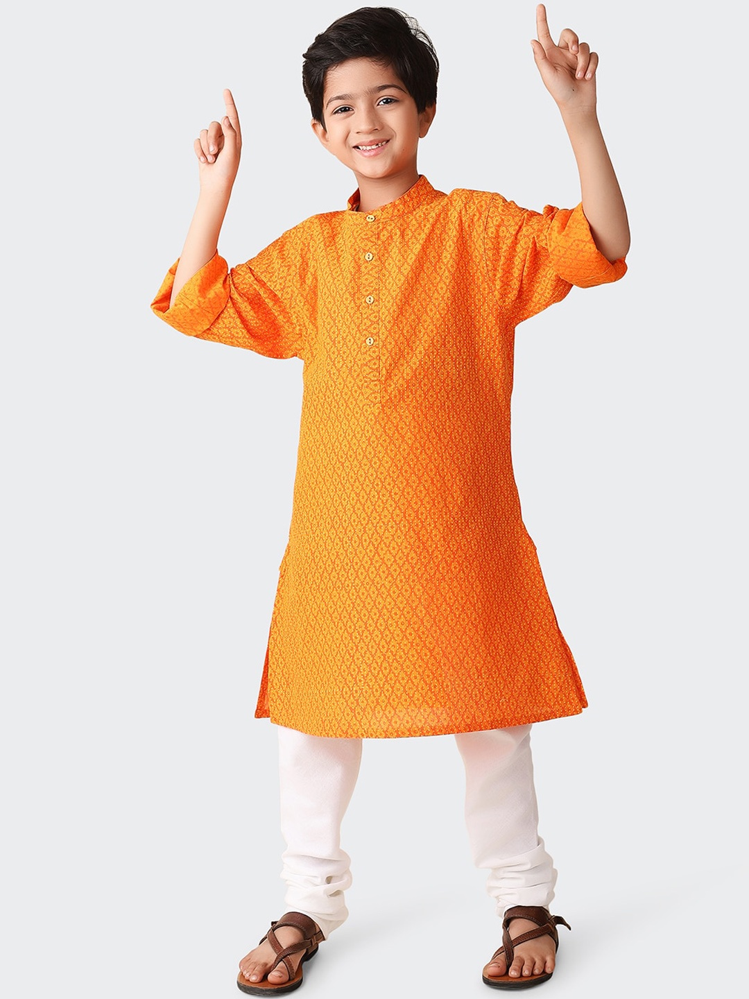 

Fabindia Boys Ethnic Motif Printed Cotton Kurta, Orange
