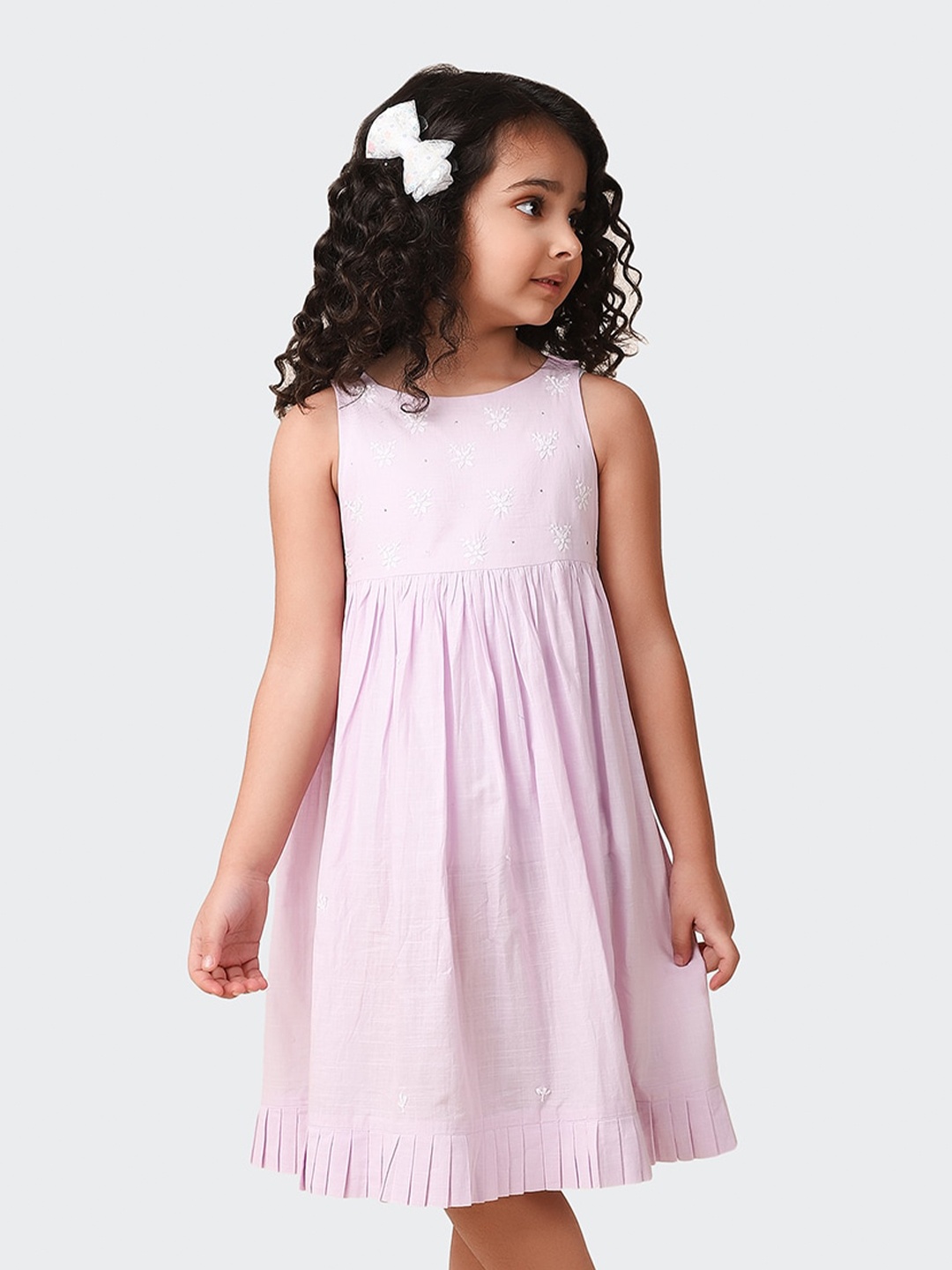 

Fabindia Girls Gathered Embroidered Cotton Midi Dress, Lavender
