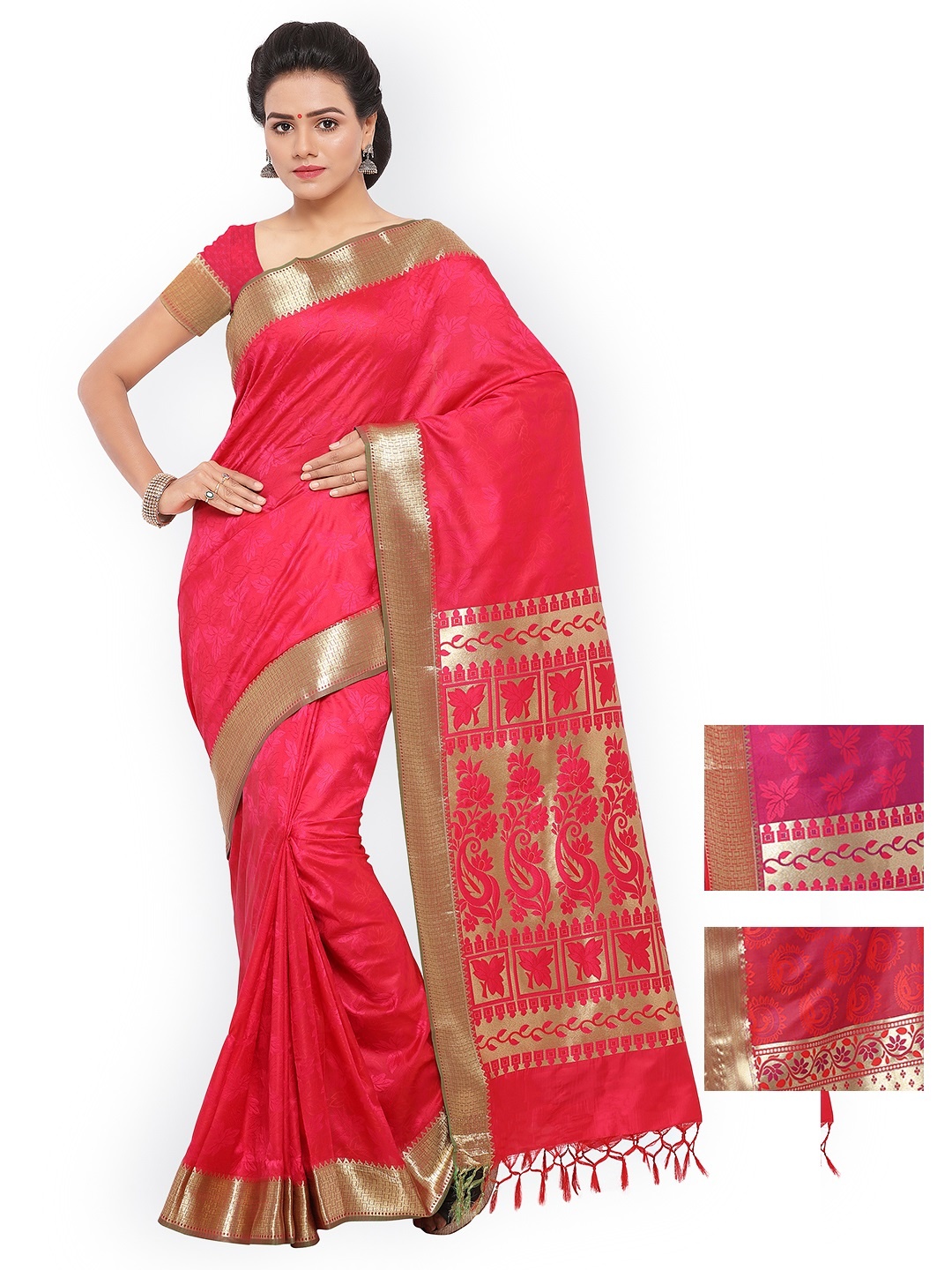 

Varkala Selection of 3 Kanjeevaram Art Silk Sarees, Pink