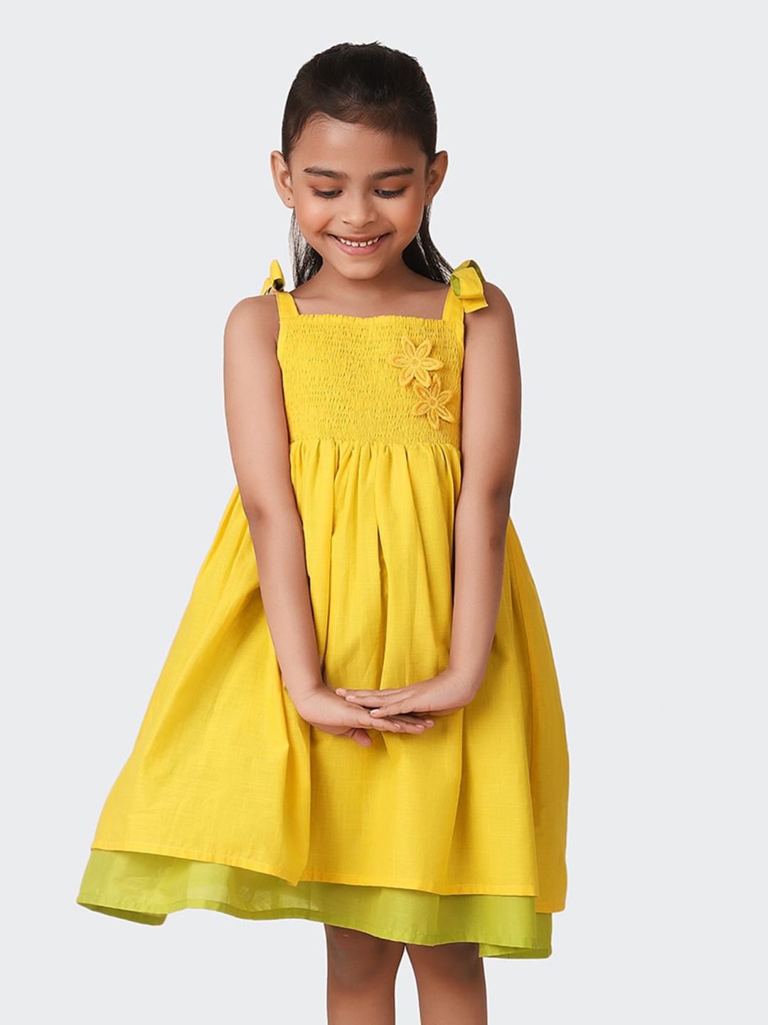 

Fabindia Girls Shoulder Straps Smocked Cotton Dress, Yellow