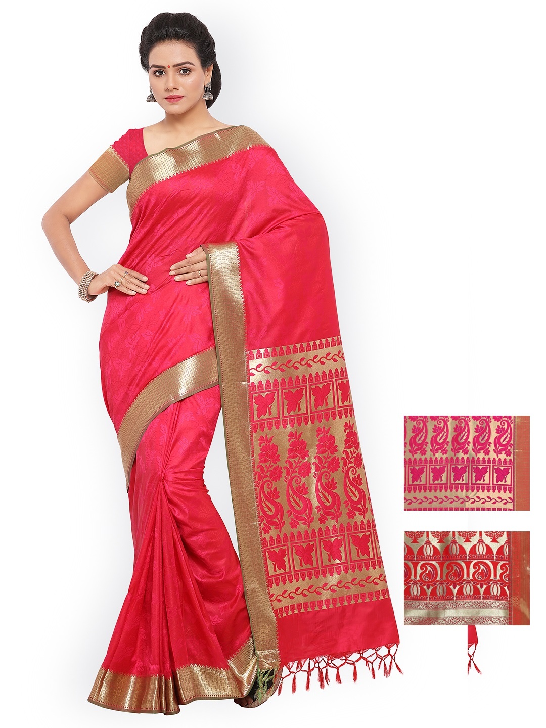 

Varkala Selection of 3 Kanjeevaram Art Silk Sarees, Pink