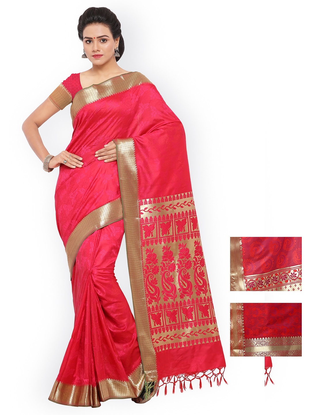 

Varkala Selection of 3 Kanjeevaram Art Silk Sarees, Pink