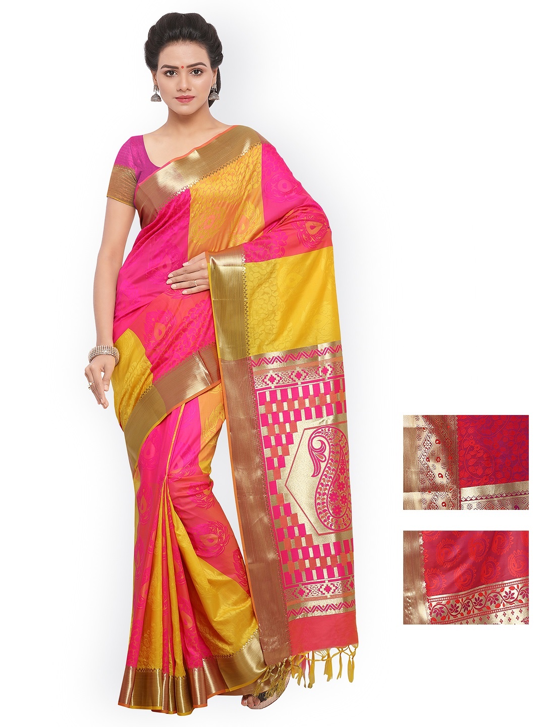 

Varkala Selection of 3 Kanjeevaram Art Silk Sarees, Pink