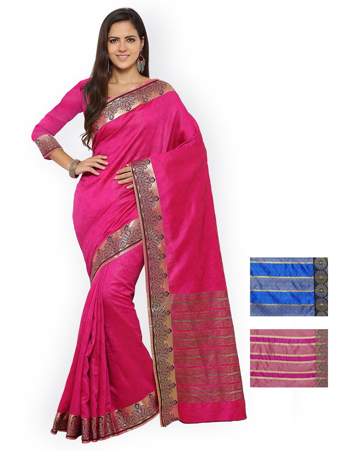 

Varkala Selection of 3 Kanjeevaram Art Silk Sarees, Pink