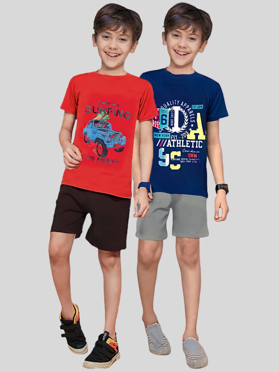 

KUCHIPOO Boys Pack Of 2 Graphic Printed Night Suit, Red