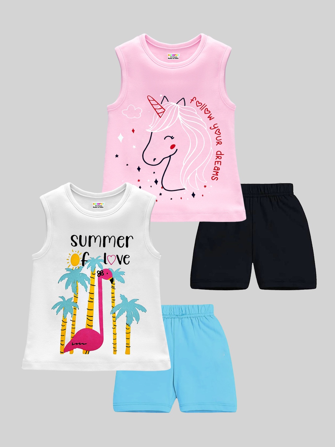 

KUCHIPOO Girls Pack Of 2 Graphic Printed Clothing Set, Pink