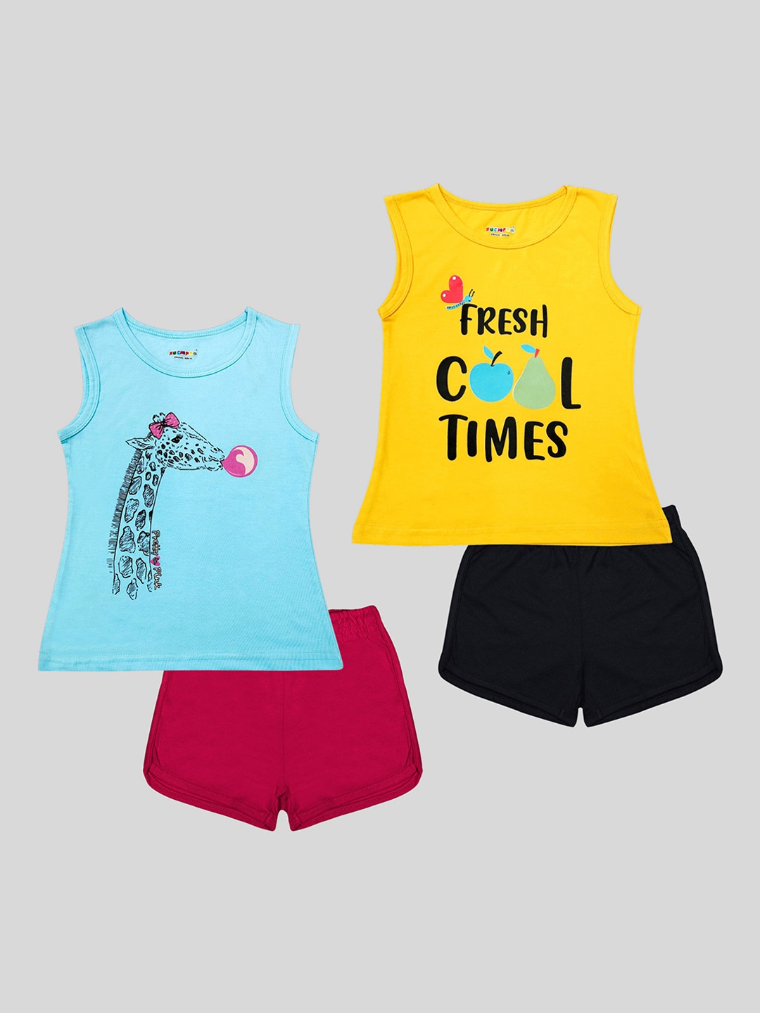 

KUCHIPOO Girls Pack Of 2 Typography Printed Clothing Set, Yellow