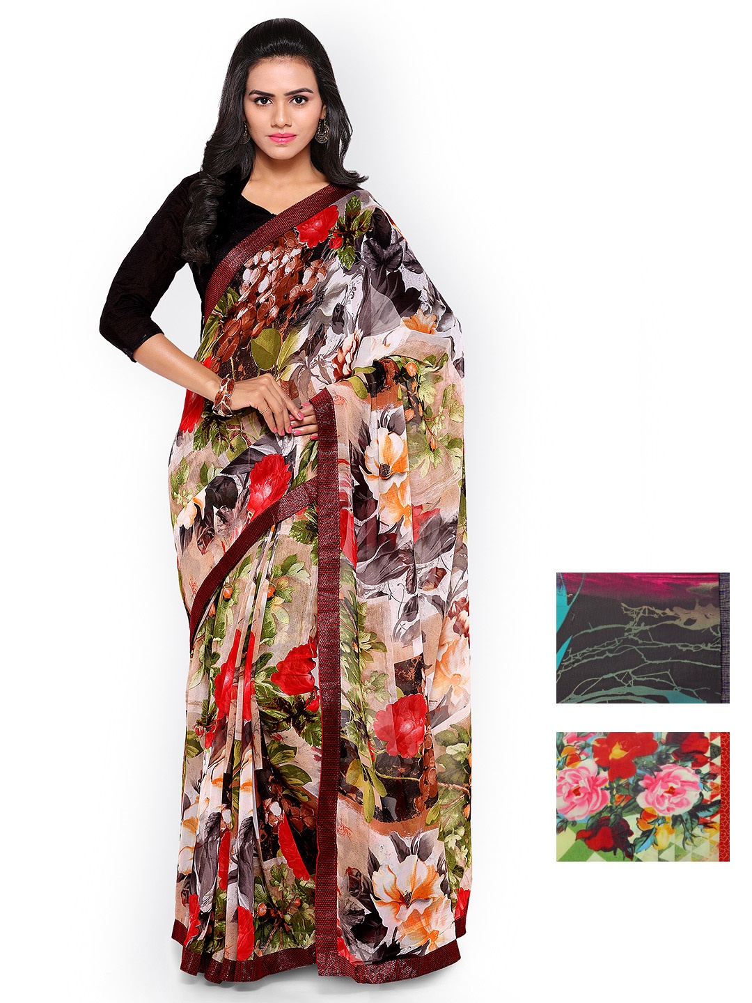 

Kalista Selection of 3 Printed Pure Georgette Sarees, Peach