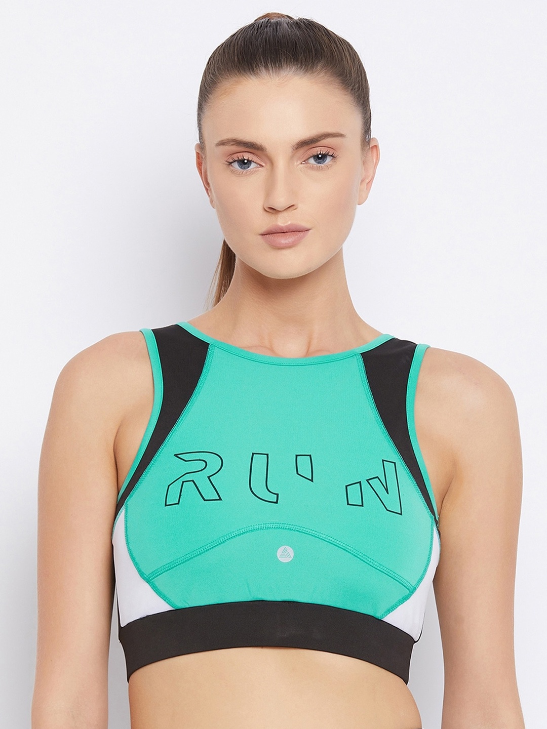 

ATHLISIS Colourblocked Removable Padding All Day Comfort Dry Fit Non-Wired Workout Bra, Sea green