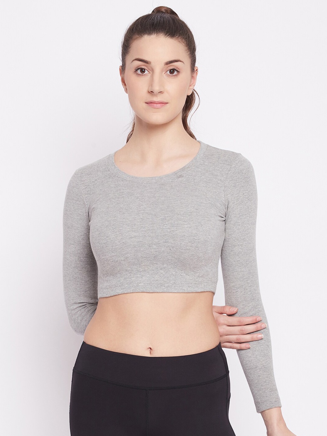 

ATHLISIS Ribbed Fitted Crop Top, Grey