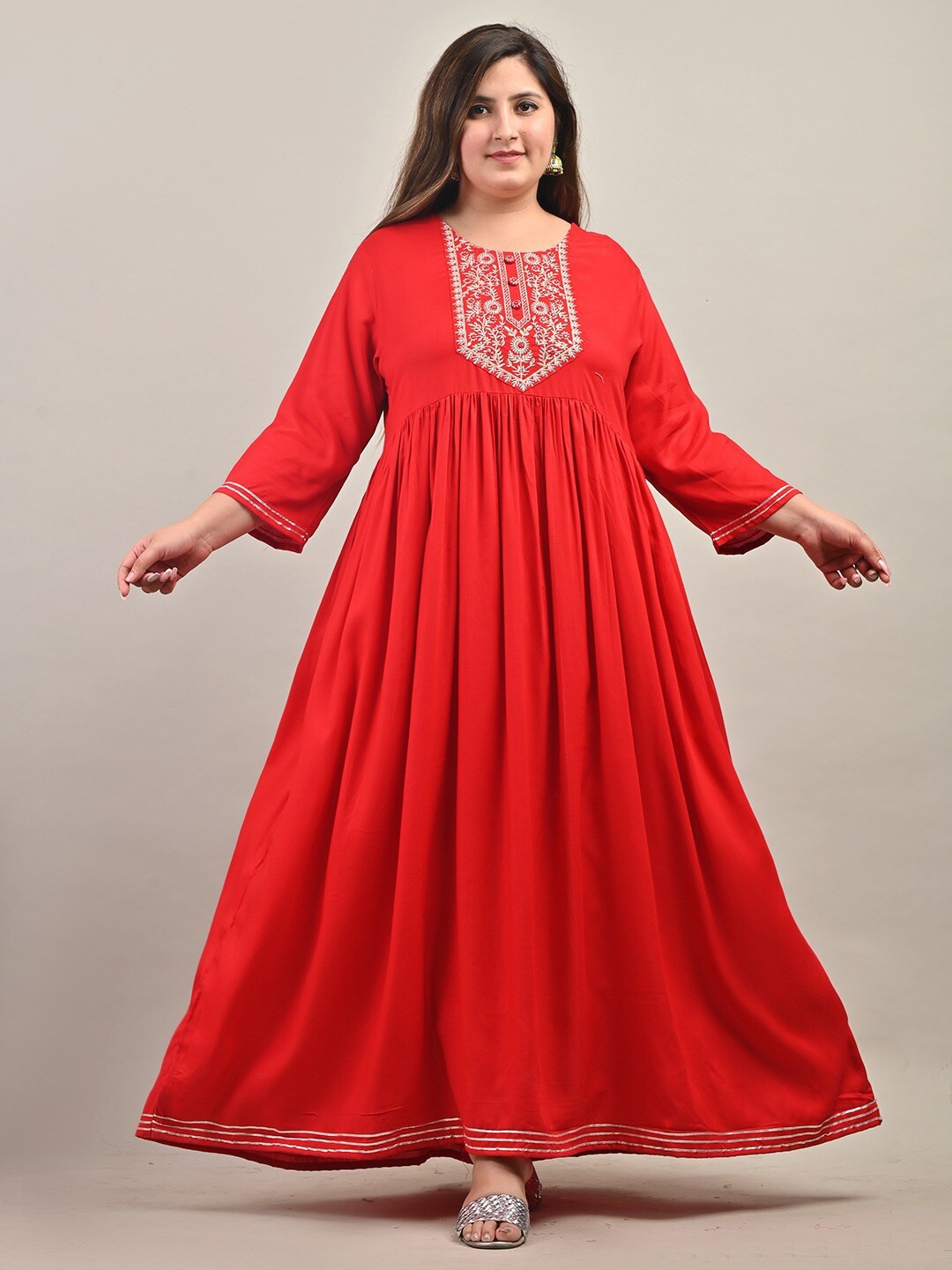 

Swasti Embroidered Floral Maxi Ethnic Dress, Red