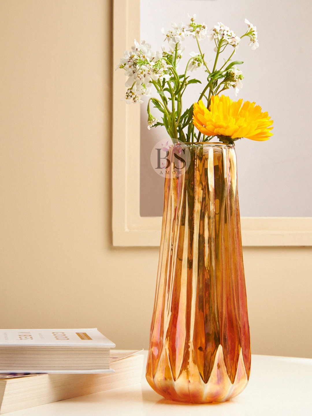 

BS AMOR Modern Orange-Coloured Textured Large Glass Flower Vase