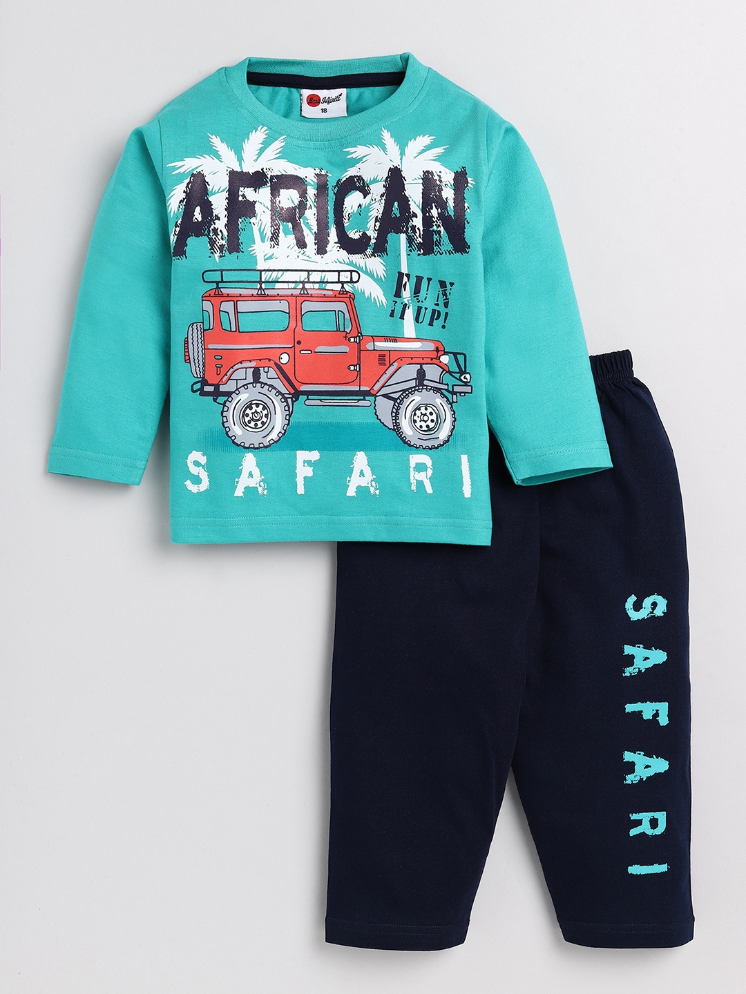 

Mars Infiniti Boys Printed Round Neck Pure Cotton T shirt With Pyjamas, Blue