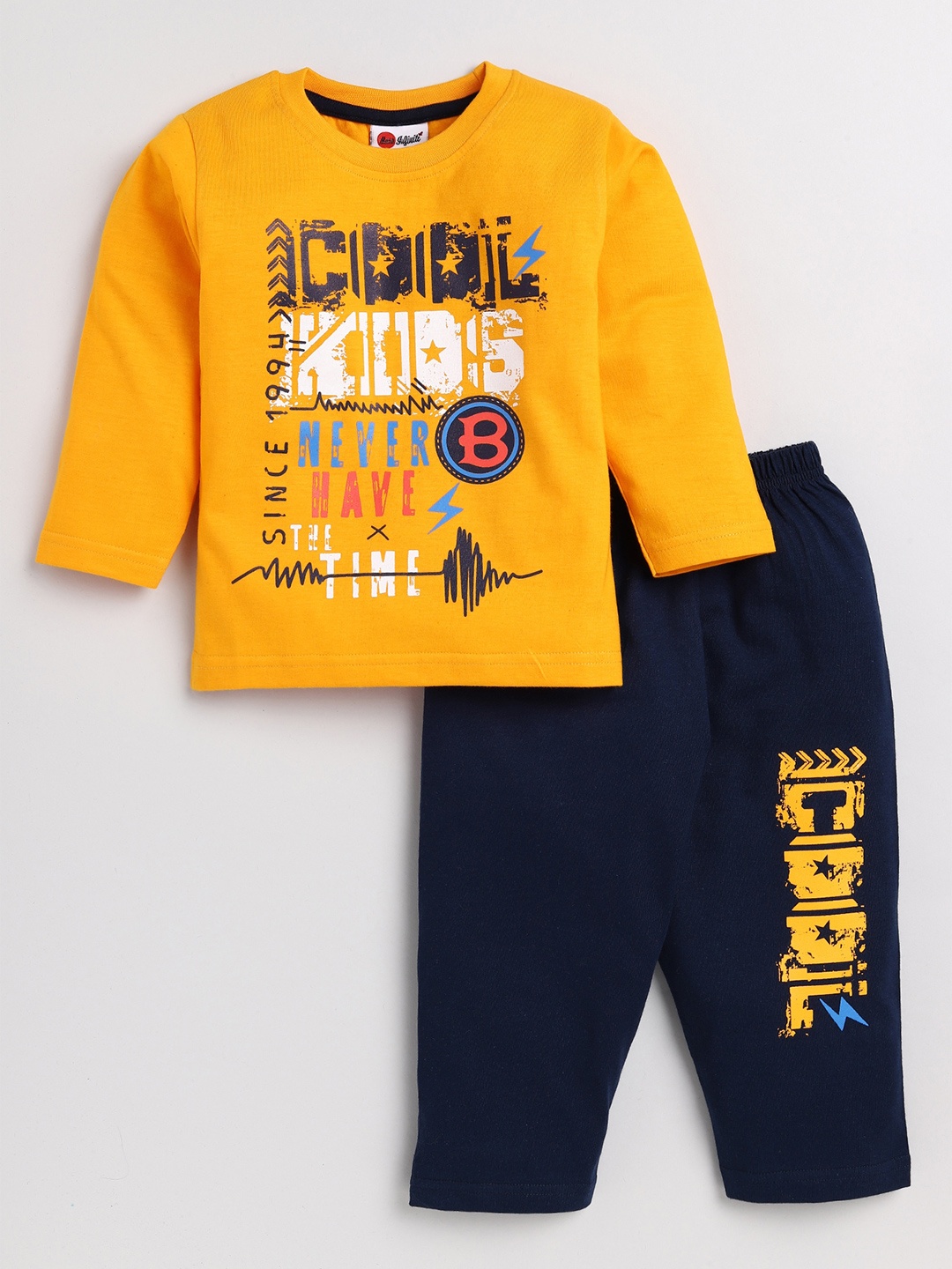 

Mars Infiniti Boys Printed Round Neck Pure Cotton T shirt With Pyjamas, Mustard