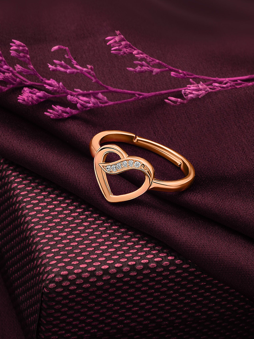 

SILBERRY 925 Sterling Silver & Rose-Gold-Plated Cubic Zirconia -Studded Adjustable Finger Ring