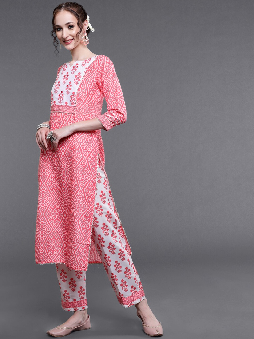 

saubhagya Bandhani Printed Kurta With Trousers & Dupatta, Pink