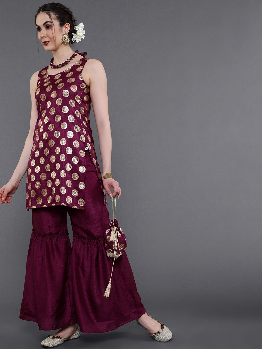 

saubhagya Ethnic Motifs Printed Kurti with Sharara, Purple