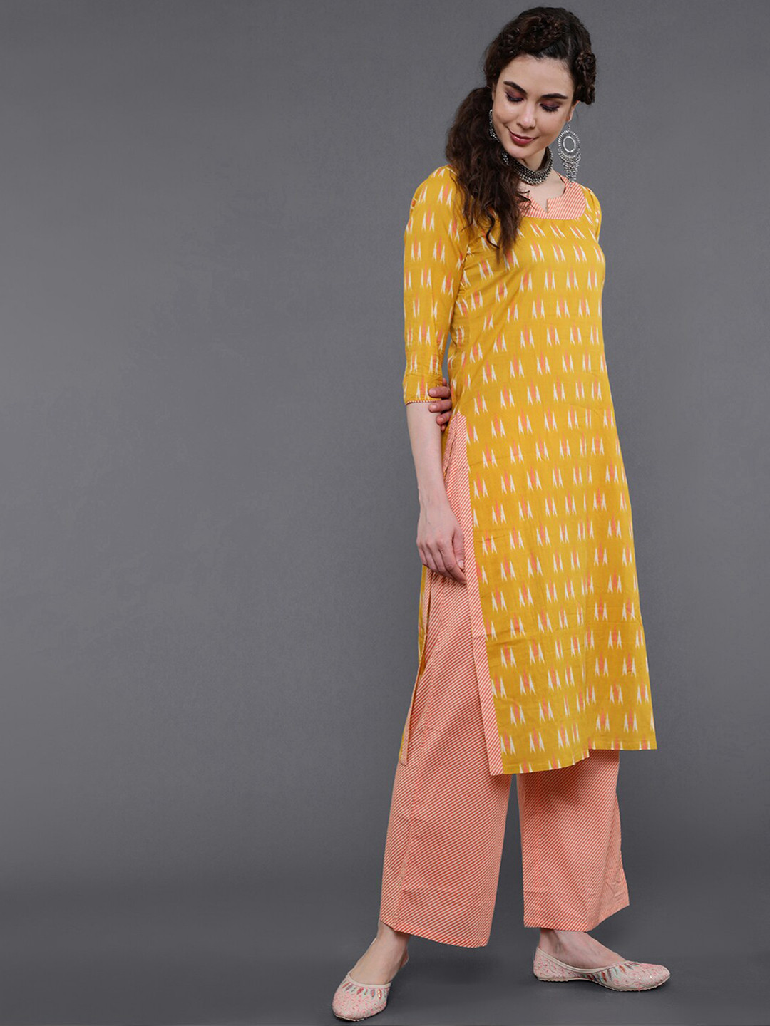 

saubhagya Printed Sequinned Pure Cotton Kurta with Palazzos & Dupatta, Yellow