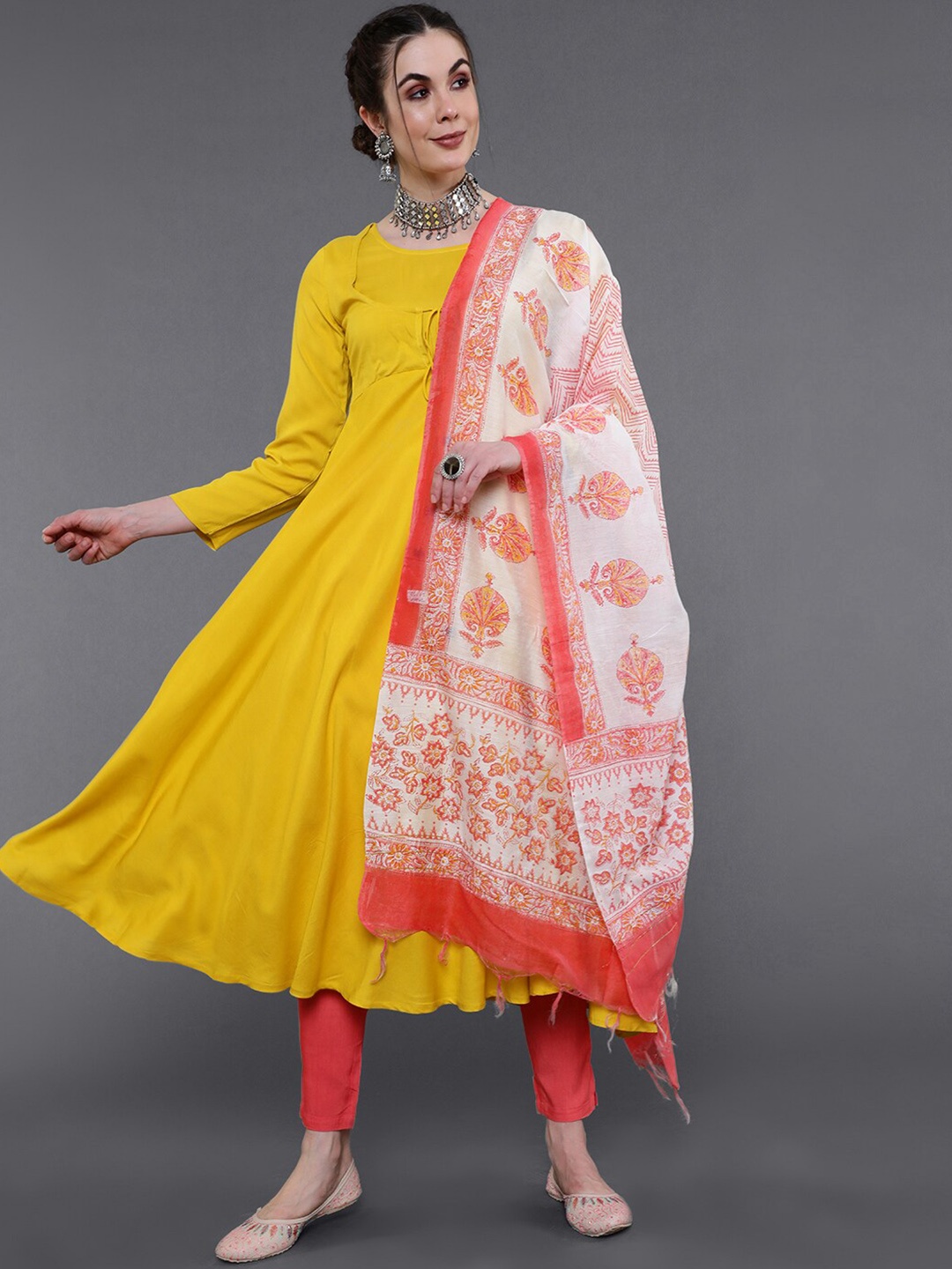 

saubhagya Anarkali Kurta with Trousers & Dupatta, Yellow