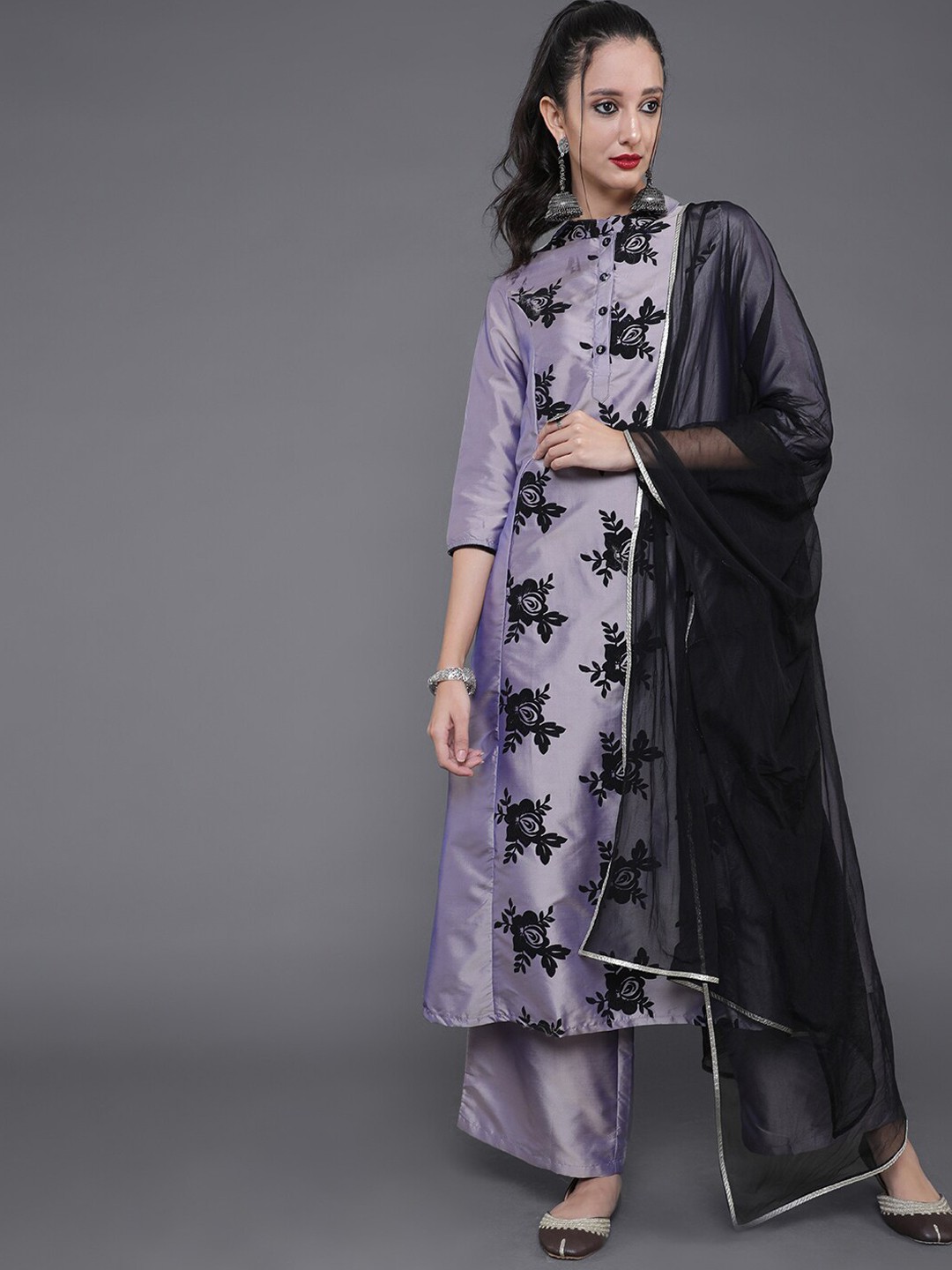

saubhagya Floral Printed Kurta with Palazzos & Dupatta, Purple