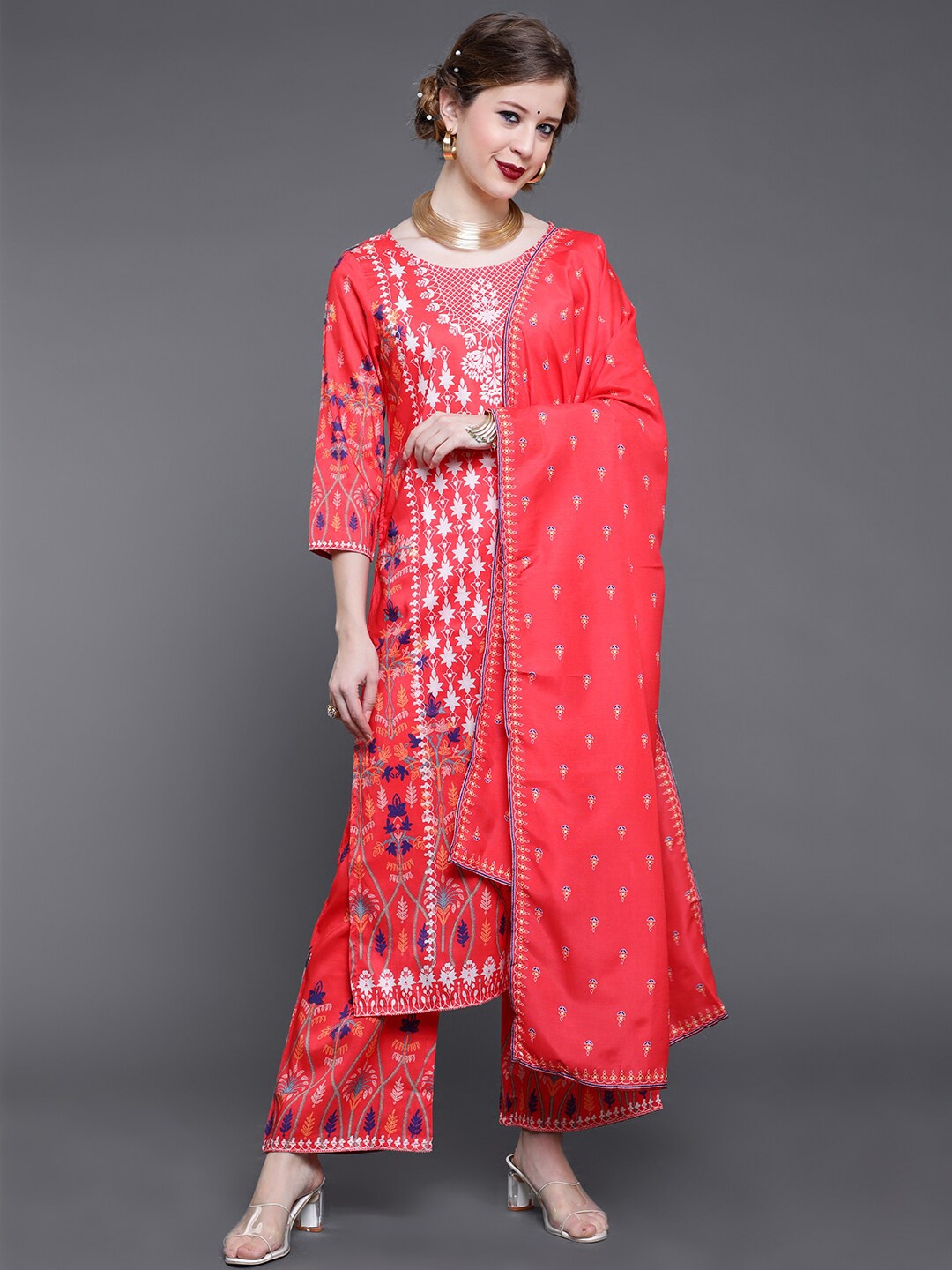 

saubhagya Ethnic Motifs Printed Kurta with Palazzos & Dupatta, Red