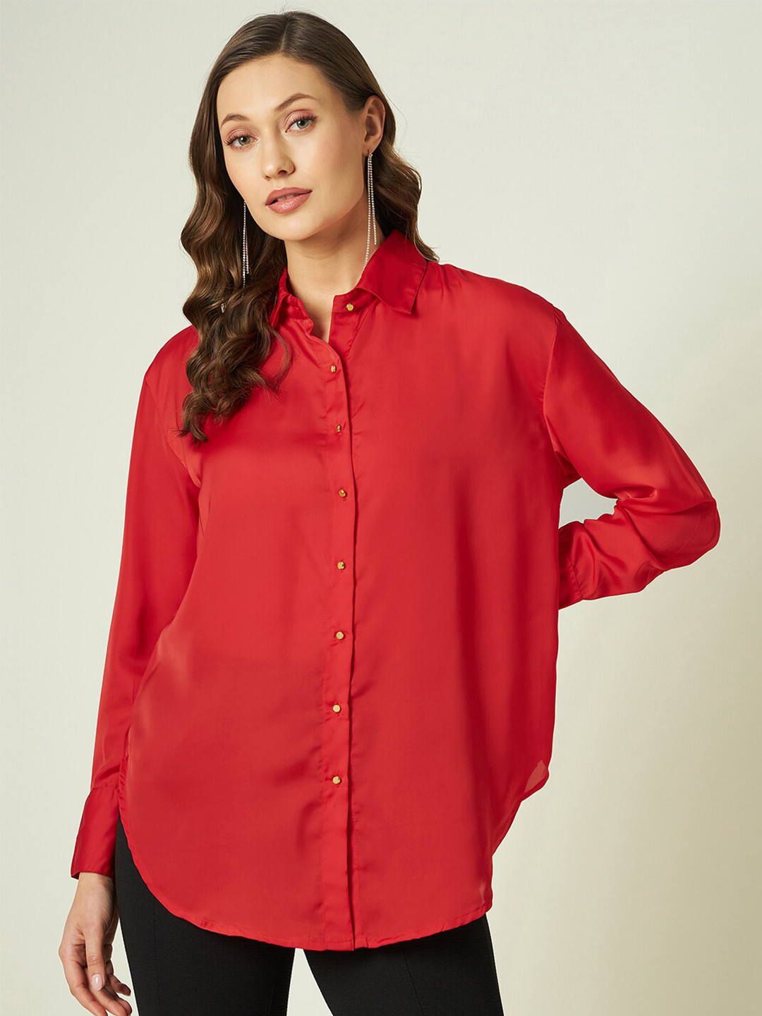

JUNE & HARRY Relaxed Fit Casual Satin Shirt, Red