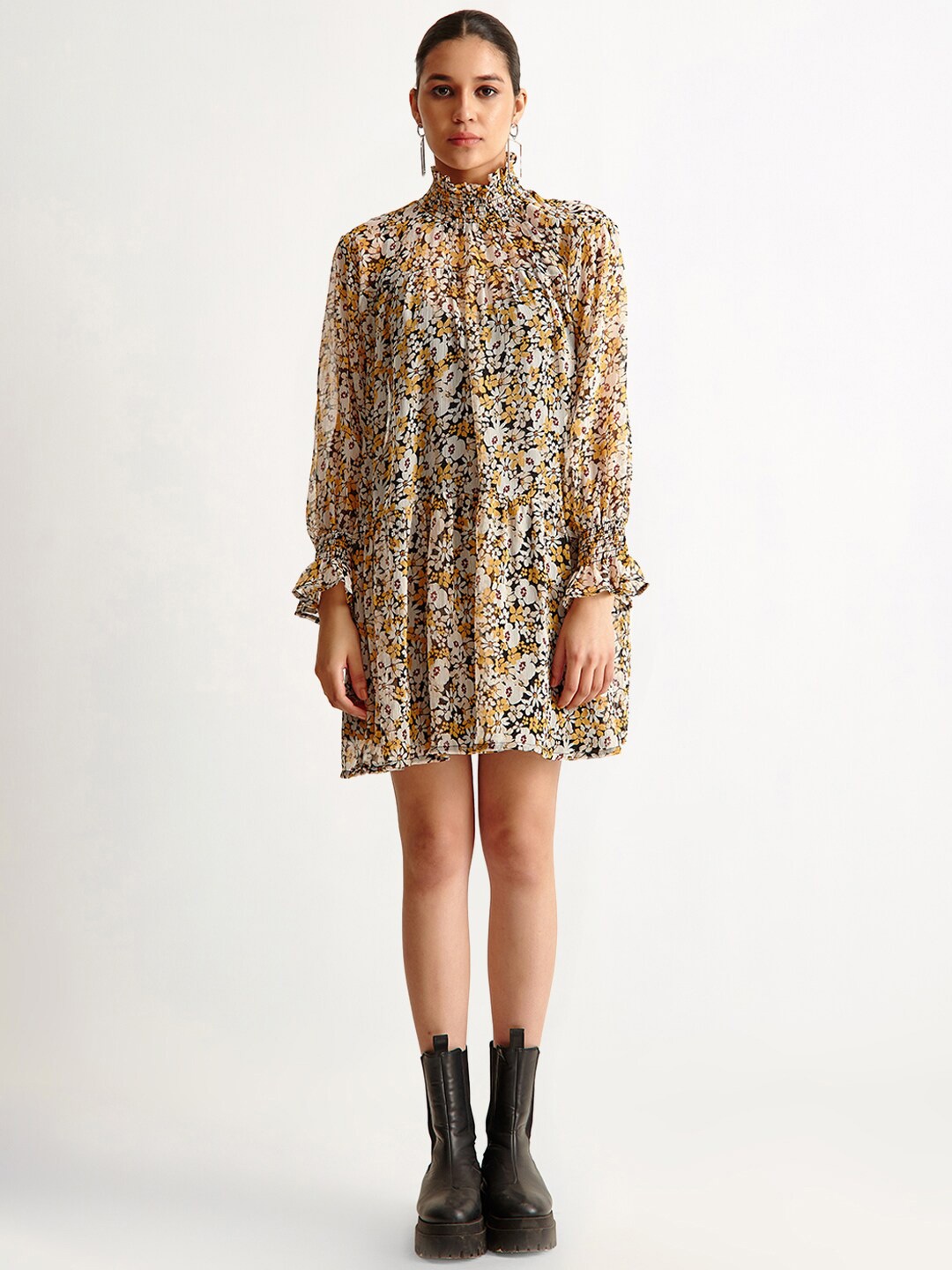 

COVER STORY Floral Printed A-Line Dress, Mustard