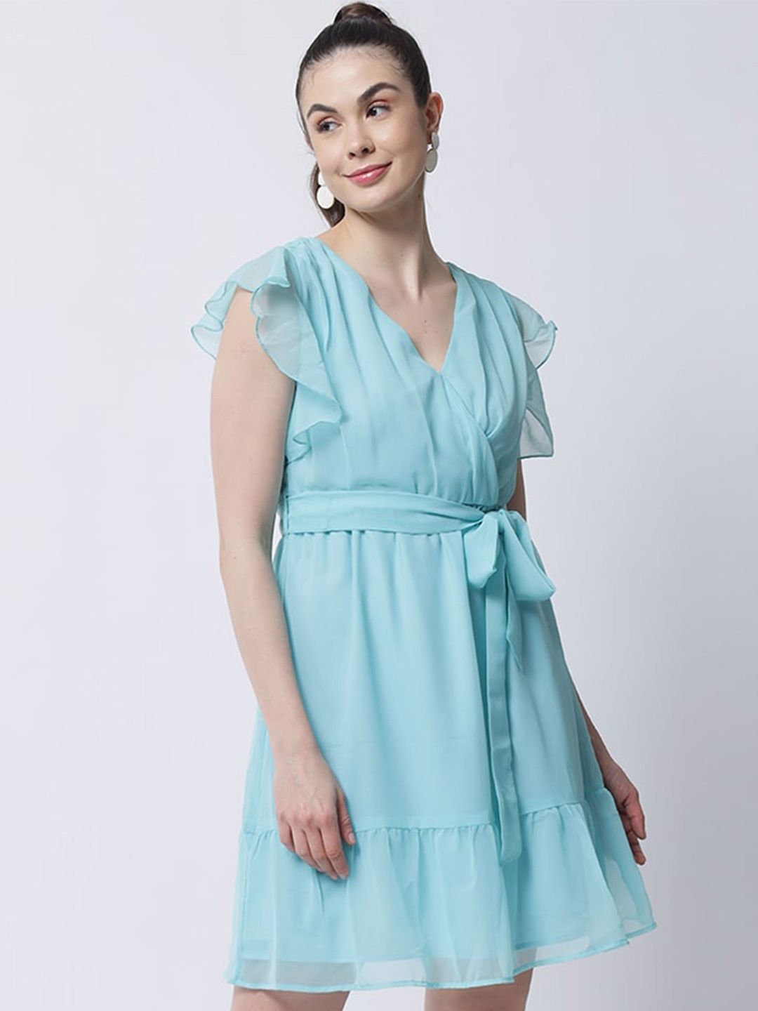 

MARC LOUIS Tie-Up Wrap Georgette Dress, Blue