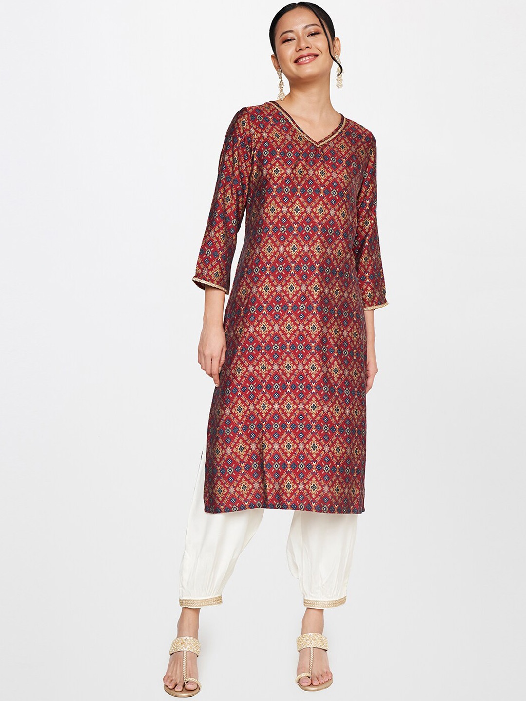 

Global Desi Women Ethnic Printed Kurta, Maroon