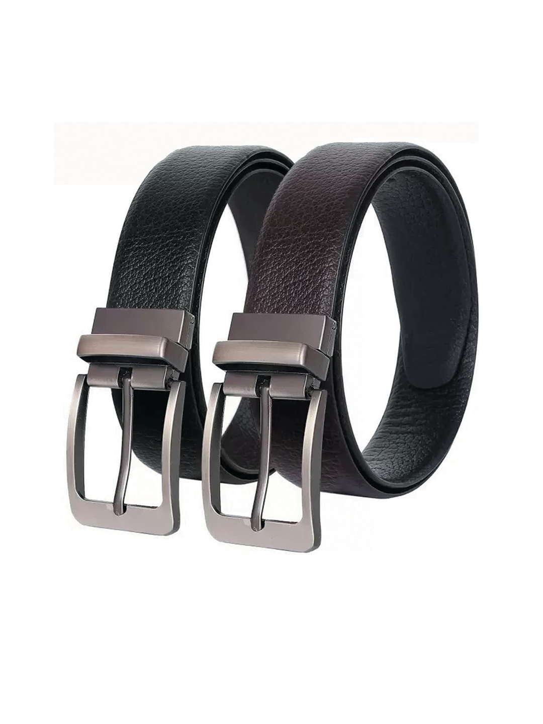 

KAEZRI Men Set Of 2 Textured Leather Reversible Formal Belts, Black