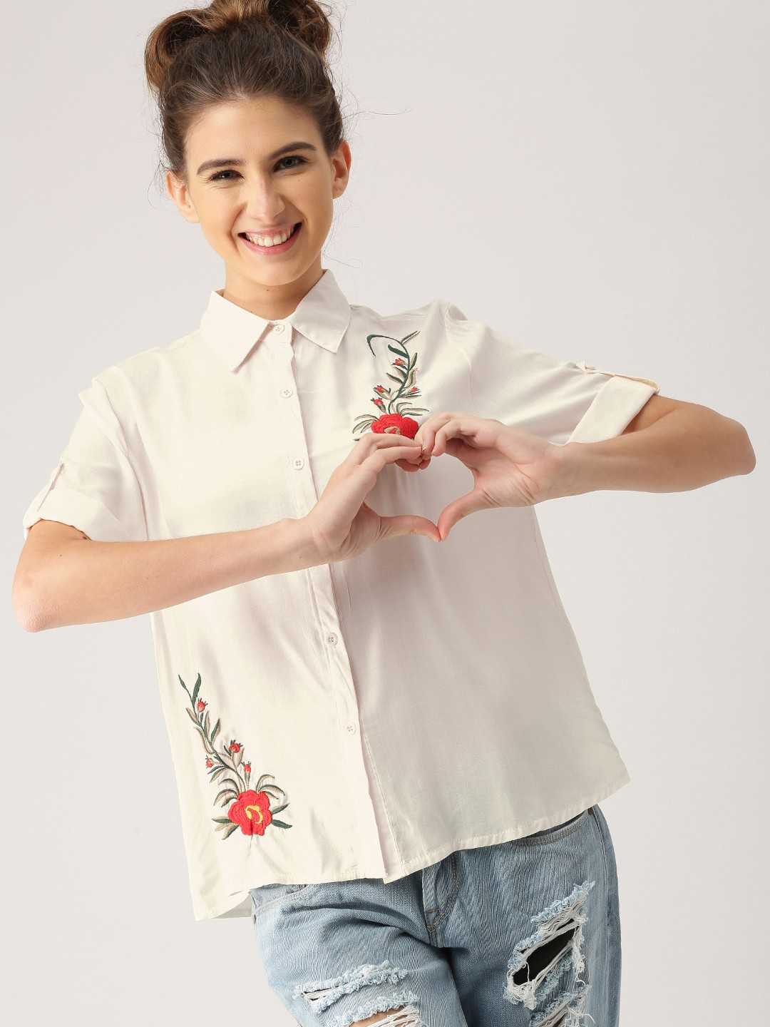 

DressBerry Women Off-White Regular Fit Self Design Casual Shirt