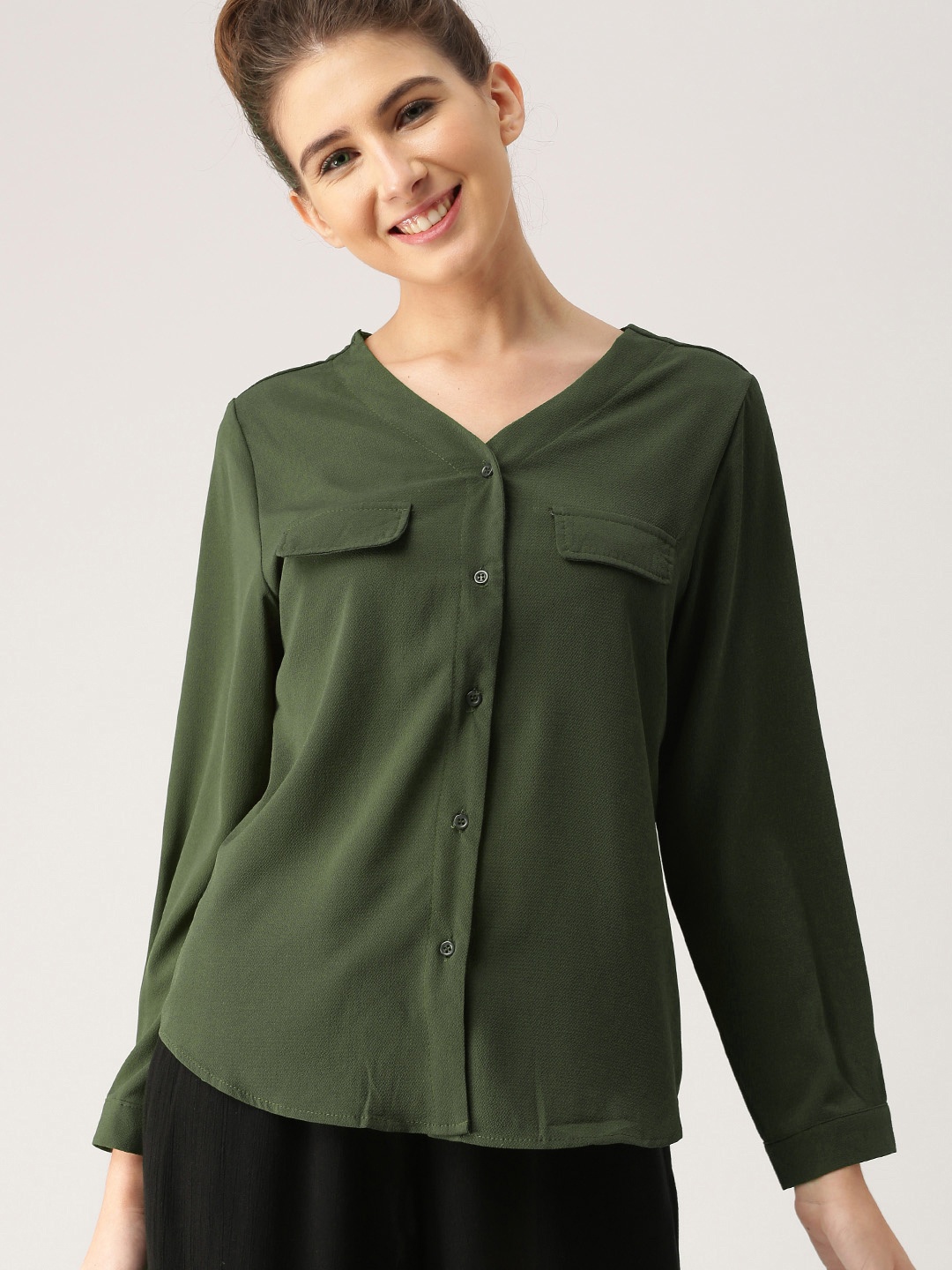 

DressBerry Women Olive Green Regular Fit Solid Casual Shirt