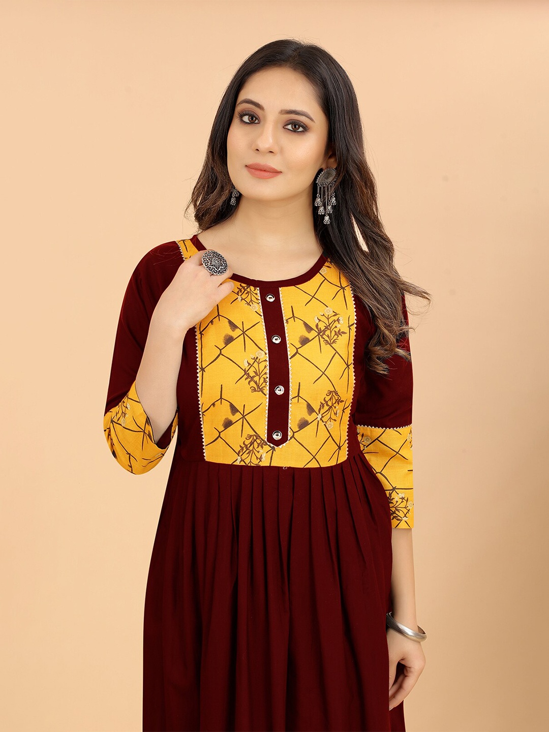 

3BUDDY FASHION Floral Printed Anarkali Kurta, Maroon