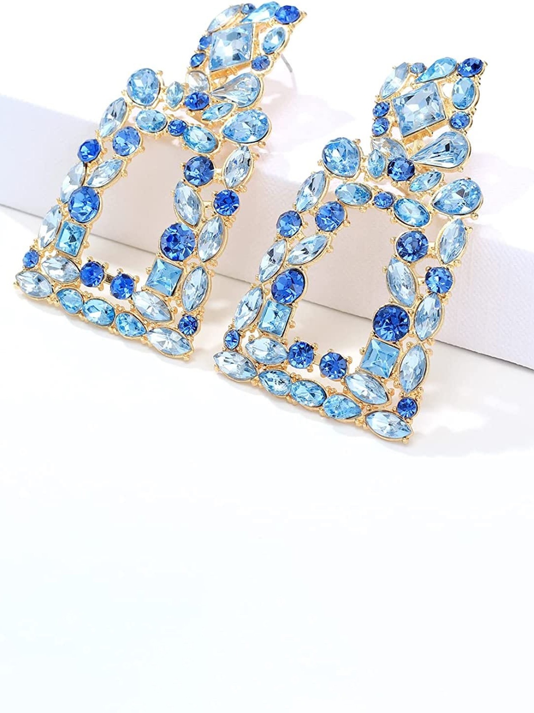 

AVANT-GARDE PARIS Gold-Plated Stone Studded Geometric Drop Earrings, Blue