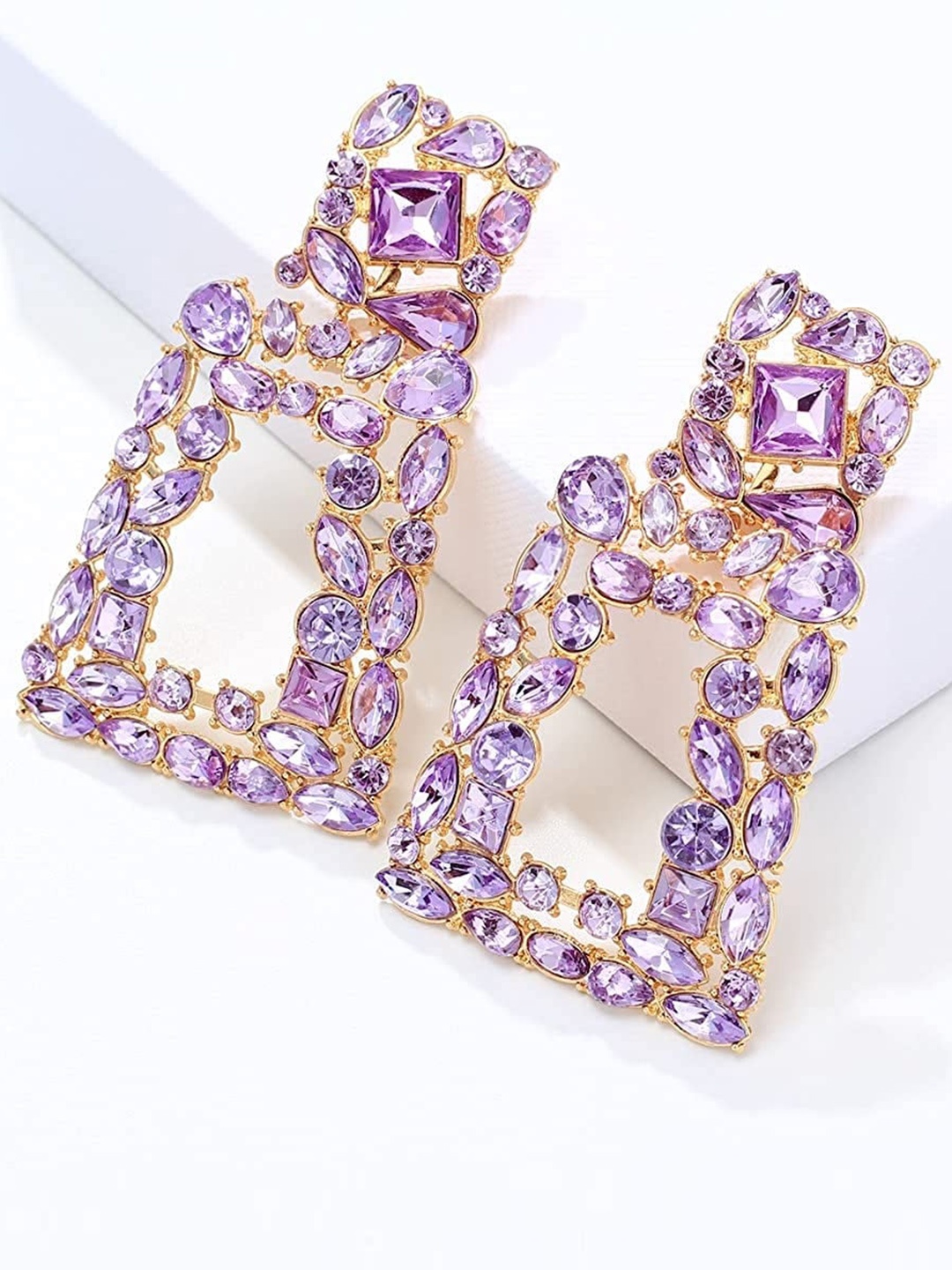 

AVANT-GARDE PARIS Gold-Plated Stone Studded Geometric Drop Earrings, Purple