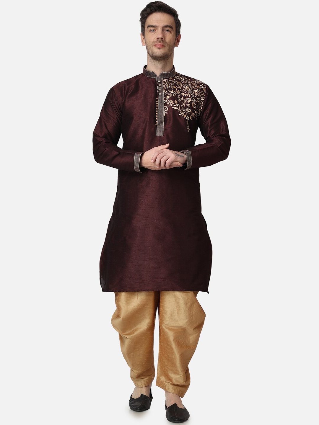 

ROYAL KURTA Ethnic Motifs Embroidered Thread Work Straight Kurta with Salwar, Maroon