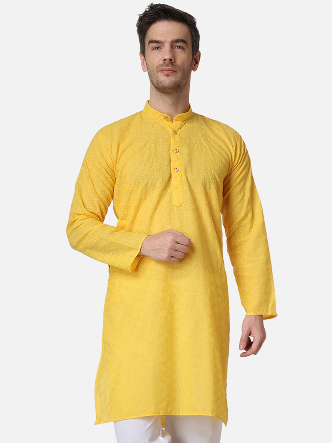 

ROYAL KURTA Men Chikankari Cotton Summer Sheers Kurta, Yellow