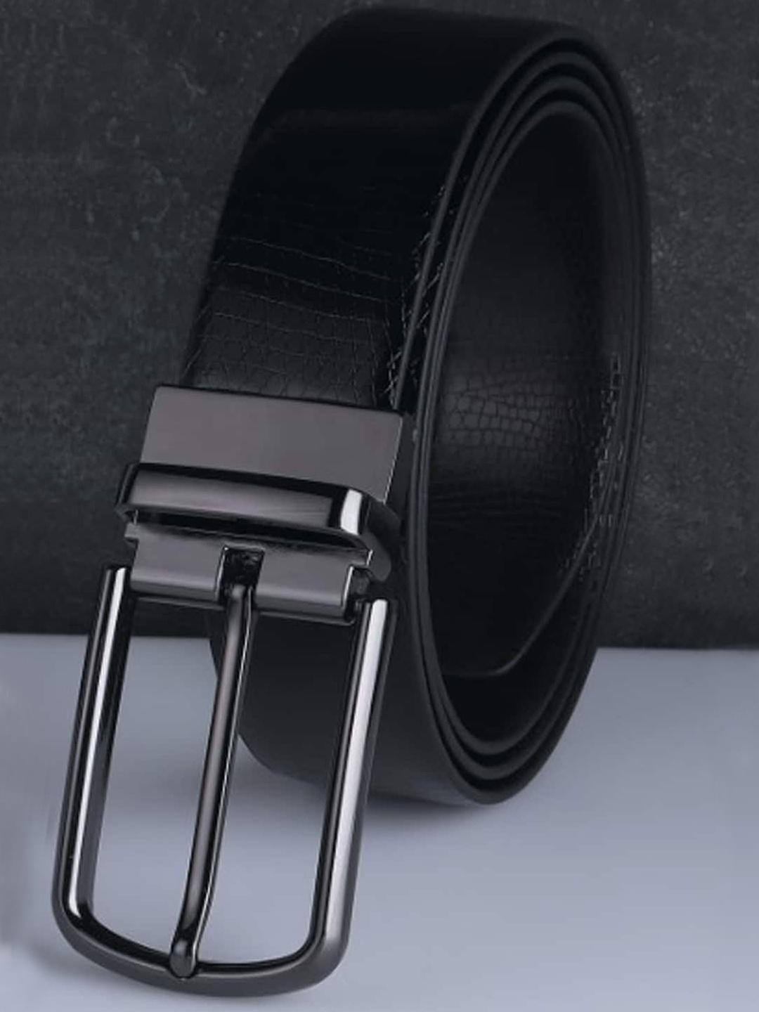 

KAEZRI Men Textured Formal Belt, Black