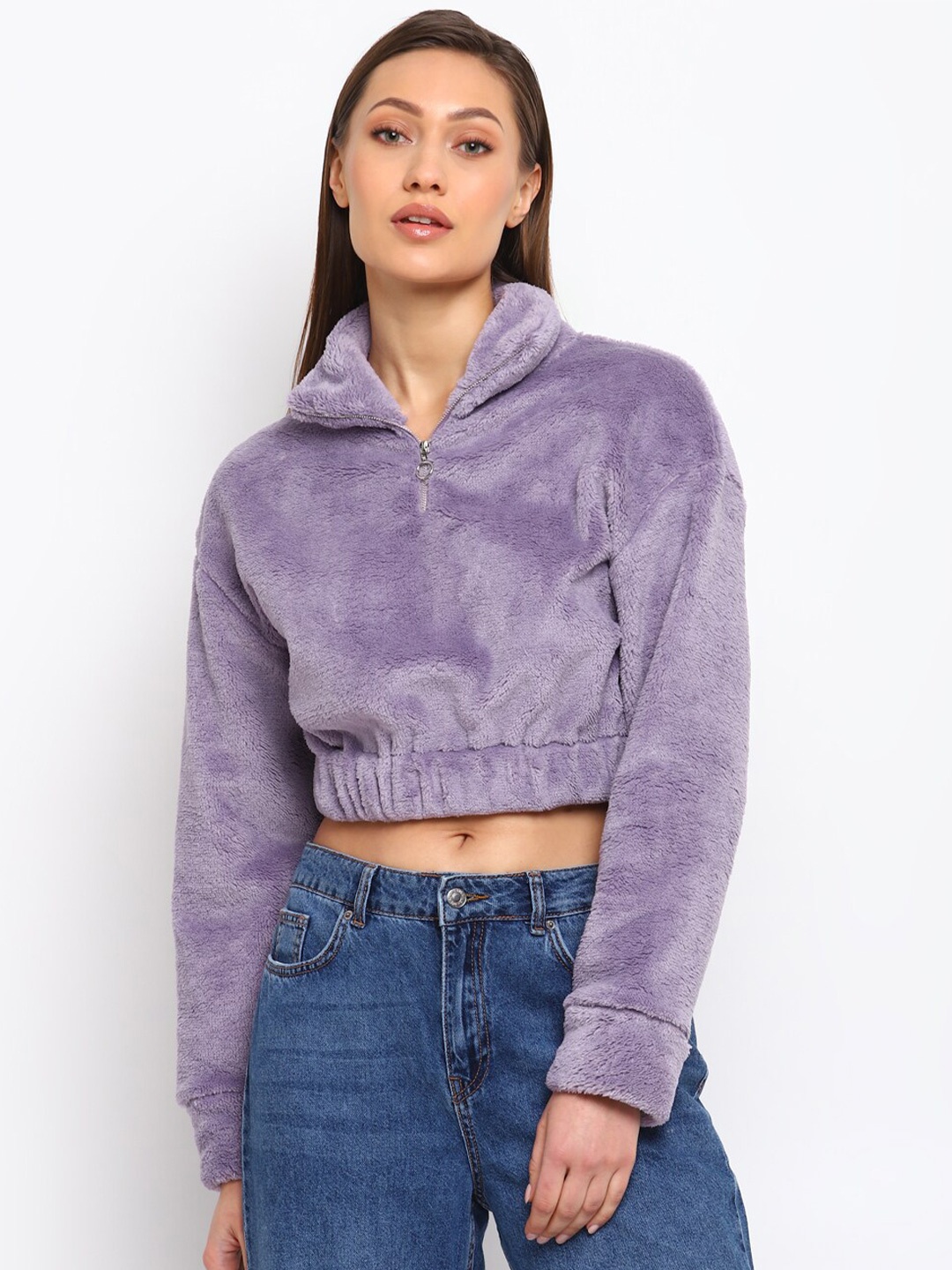 

COVER STORY Women Hooded Cropped Pulover Sweatshirt, Lavender