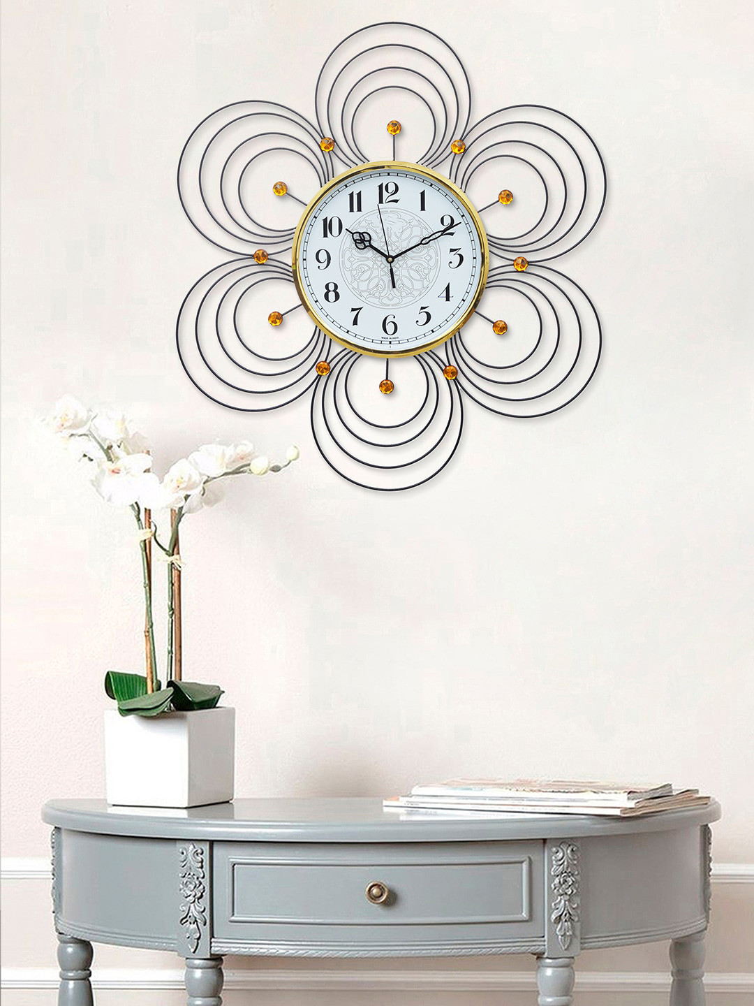 

eCraftIndia Yellow & White Embellished Floral Analogue Contemporary Wall Clock